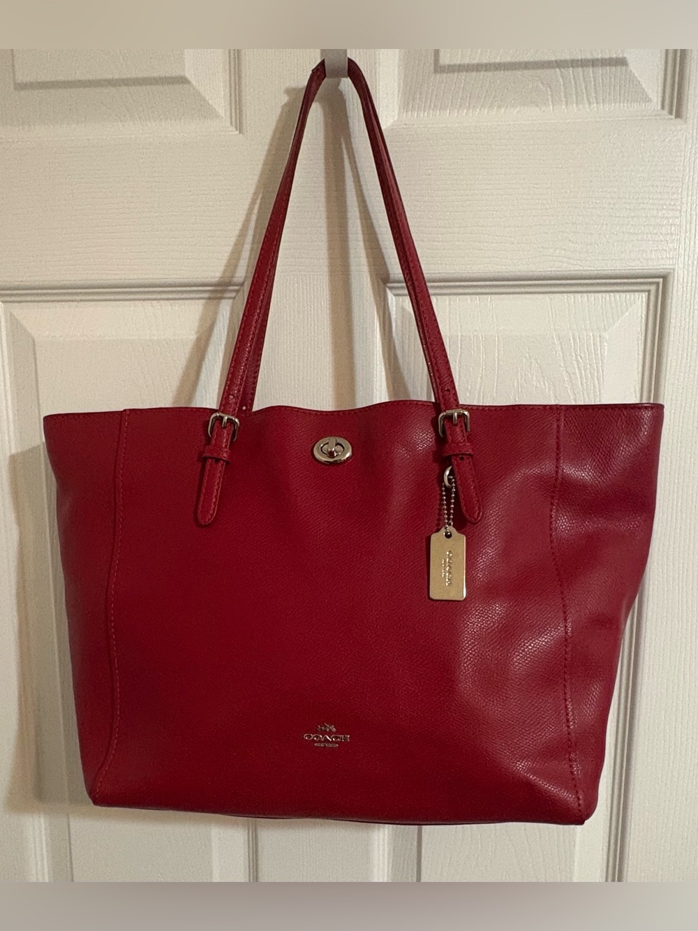 COACH, Red Leather Turnlock Tote with Tag - Picture 1 of 13